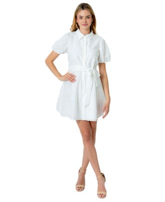 Sam Edelman - Women's Eyelet Puff-Sleeve Shirtdress