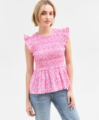 On 34th - Women's Flutter-Sleeve Smocked Peplum Top