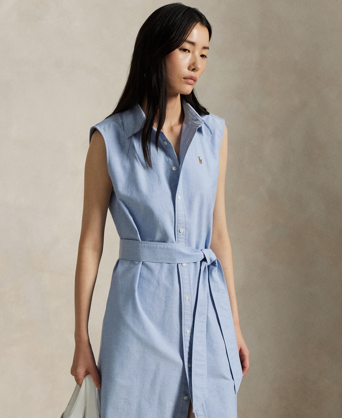 Polo Ralph Lauren Sleeveless Cotton Shirtdress In Blue