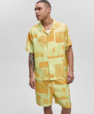 Mode of One - Men's Short-Sleeve Photoreal Collage Camp Collar Shirt