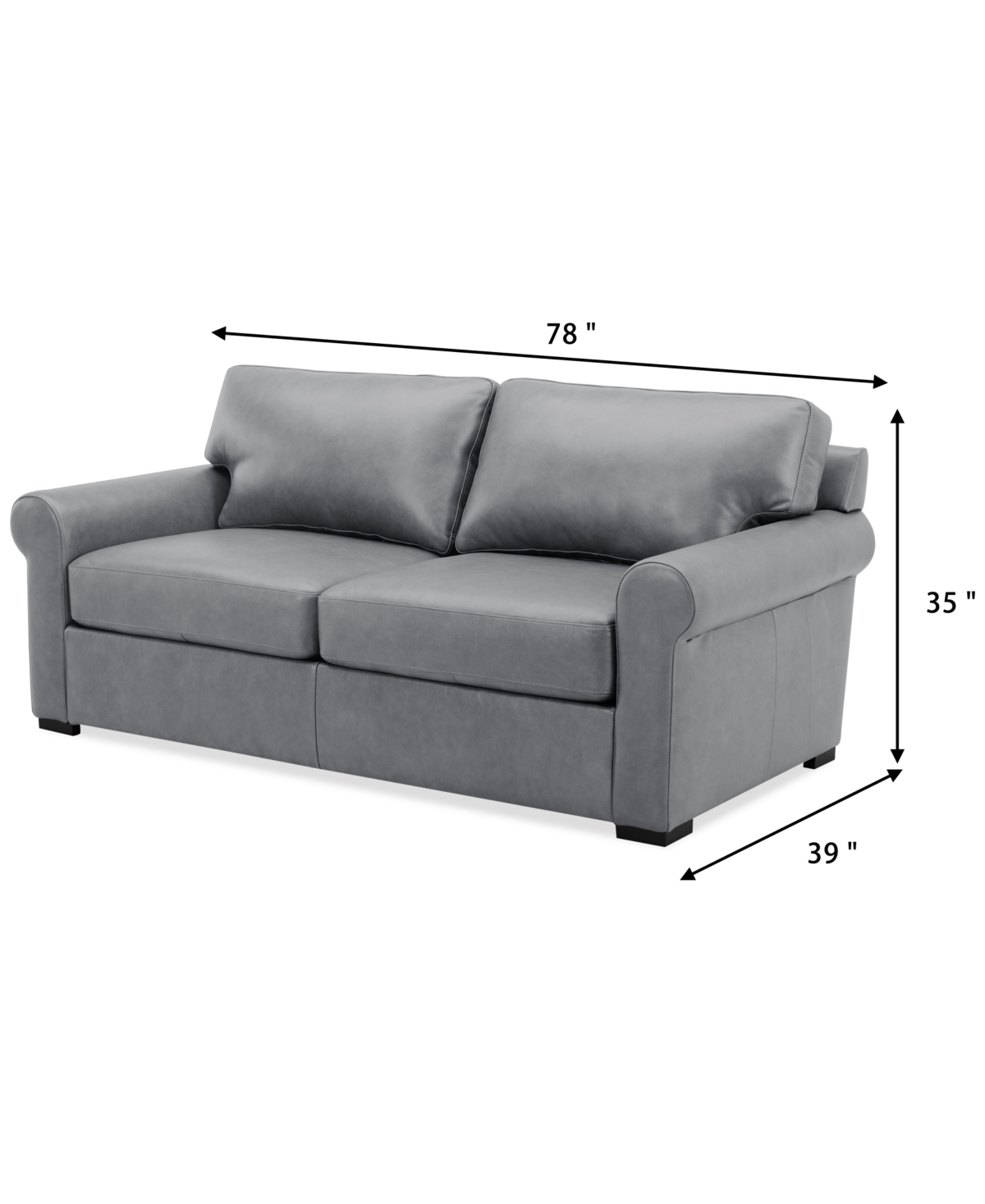Macy's Radley 74" Leather Roll Arm Apartment Sofa, Exclusively At  In Light Grey