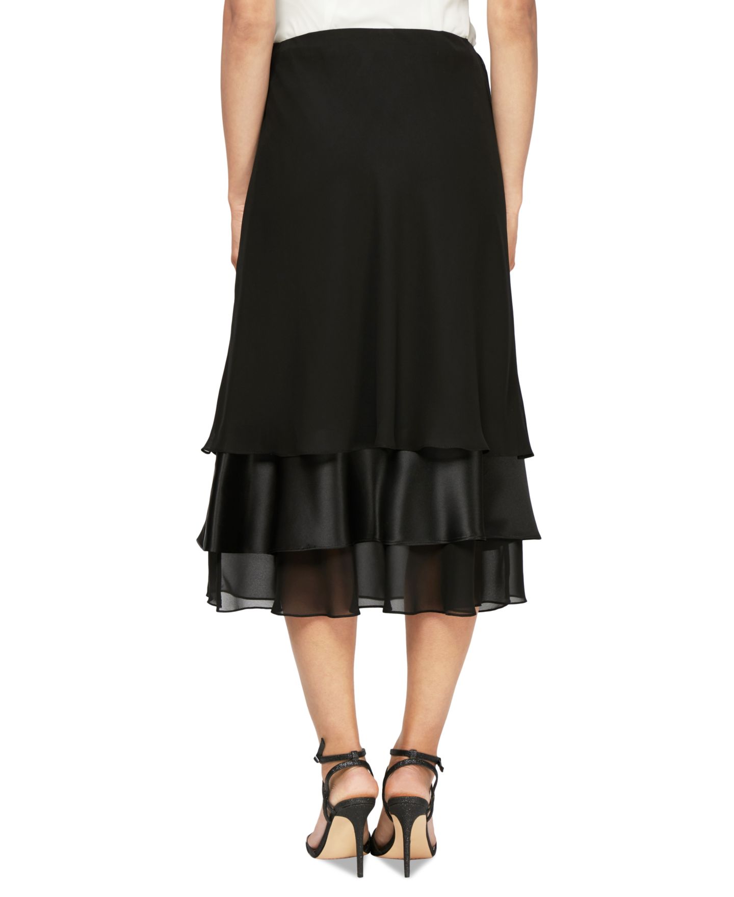 Женская юбка Alex Evenings Tiered Satin-Hem Chiffon, цвет: Чёрный — фото 2