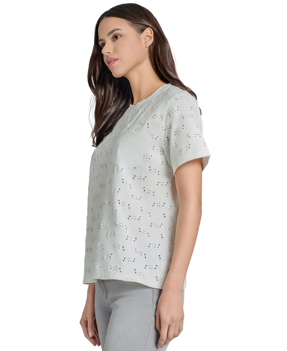 Jones New York Boxy Eyelet Pocket T-shirt In Nyc White