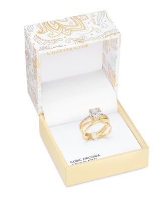 Charter Club - Gold-Tone Cubic Zirconia Triple-Row Crossover Ring
