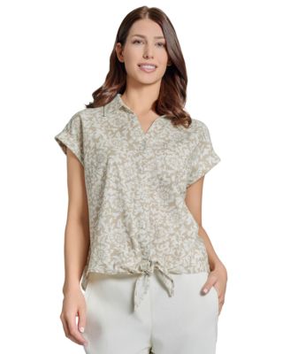 Jones New York - Women's Printed Lined-Blend Tie-Front Blouse