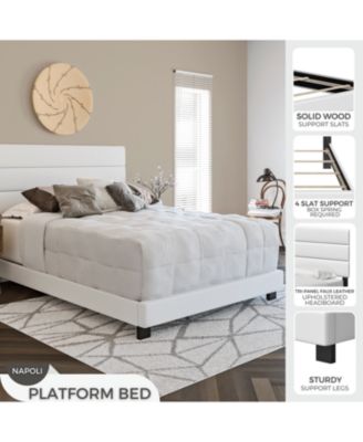 Napoli Leather Upholstered Platform Bed Frame with Tri-Panel Adjustable Headboard - Boyd Sleep