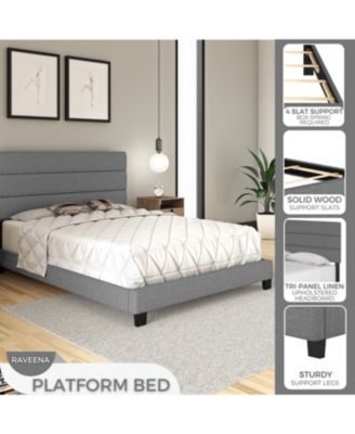 Ravenna Upholstered Linen Adjustable Height Headboard Platform Bed Frame