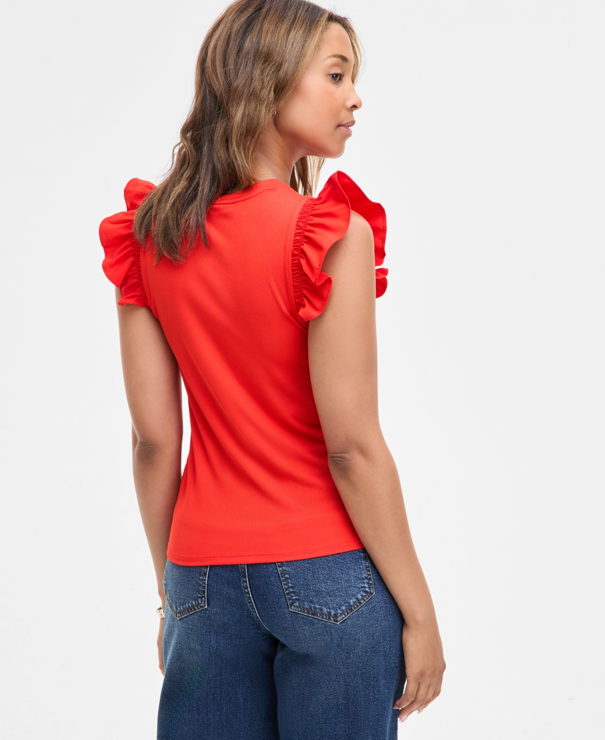 On 34th Women's Ruffle-sleeve Knit Top, Created For Macy's In Fiery Red