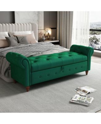 Upholstered Storage Bench with Rolled Arms