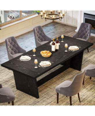 70.87-Inch Dining Room Table for 6-8 People, Rectangular Farmhouse Kitchen Table with Solid Pedestal