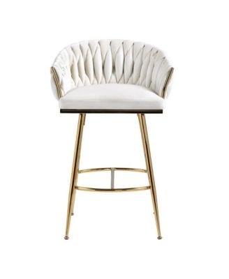 Set of 2 Counter Stools – 26" Velvet Upholstered with Hand-Wave Back, Metal Legs & Footrest