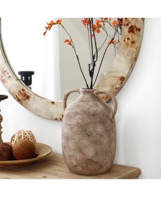 Marble Brown Ceramic 11.5-Inch Tall Jug Vase with Handles