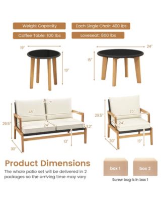 5 Piece Rattan Furniture Set w/ Wicker Woven Sofa Set & Solid Acacia Wood Frame