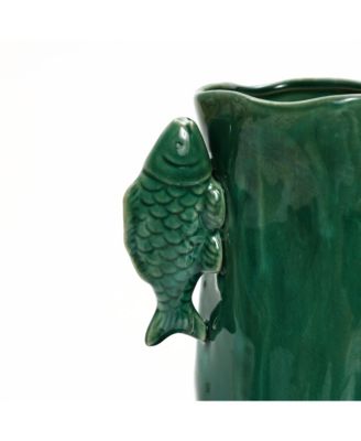 Marine Green Ceramic Fish 15.6-Inch Tall Vase