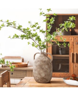 Marble Brown Ceramic 11.5-Inch Tall Jug Vase with Handles