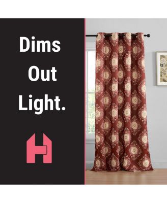 Liam Ogee Ikatt Damask Patterned Window Grommet Curtains Bedroom - Light Blocking Darkening Window Panels, Set of 2 (Spice Red, 52 W x 84 L)
