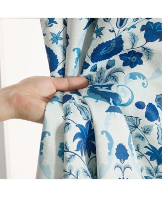 Clara Floral Damask Patterned Window Back Tab Rod Pocket Curtains Bedroom - Light Blocking Darkening Window Panels, Set of 2 (Blue, 52 W x 96 L)