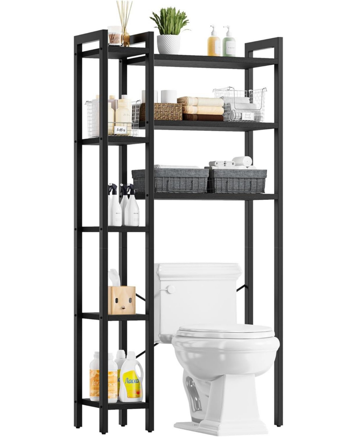 Over The Toilet Storage with 8-Titer Shelf, Mass-Storage Side Storage Open Rack