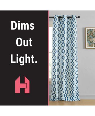 Tanner Ogee Ikatt Damask Patterned Window Grommet Curtains Bedroom - Light Blocking Darkening Window Panels, Set of 2 (Blue, 37 W x 84 L)