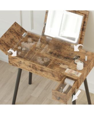 Flip Top Makeup Vanity Table with Drawers & Cabinet