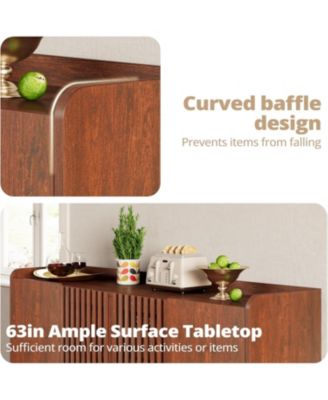 Storage Cabinet, 63" Large Buffet Cabinet with Shelves and Grille Doors