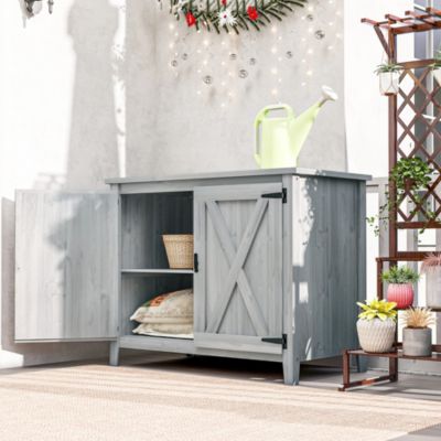 Wood Outdoor Storage Cabinet Potting Shed with Shelf,