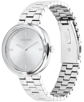 Women's Twisted Bezel Silver Tone Stainless Steel Bracelet Watch, 34mm