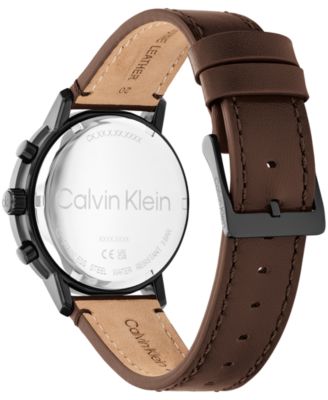 Men's Gauge Dark Brown Leather Strap Watch, 41mm