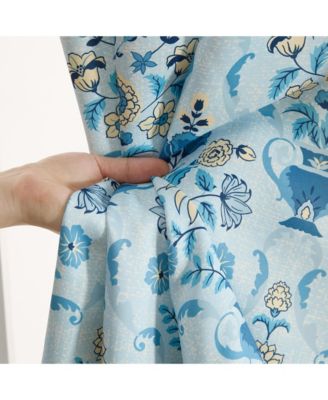 Clara Floral Damask Patterned Window Back Tab Rod Pocket Curtains Bedroom - Light Blocking Darkening Window Panels, Set of 2 (Blue/Yellow, 52 W x 96 L)