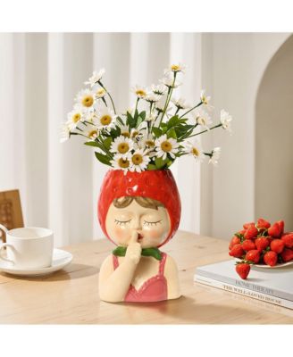 Lady Strawberries Ceramic 8.7-Inch Tall Sculpture Vase