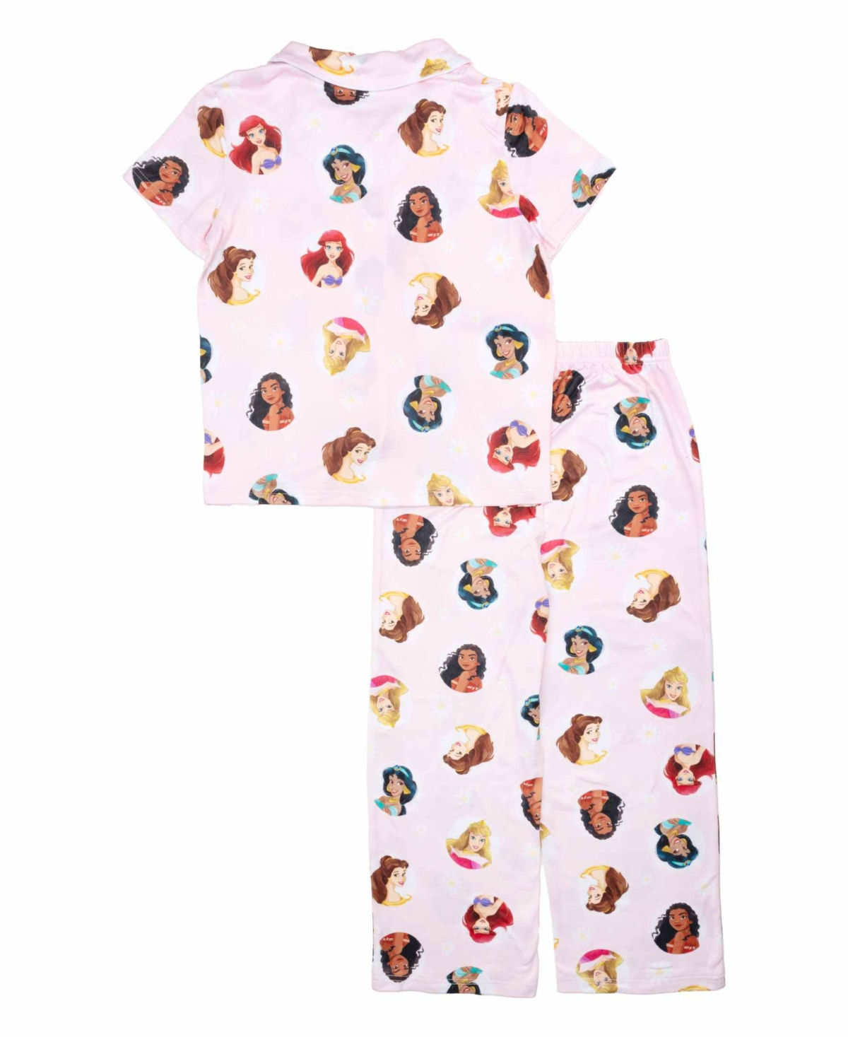 DISNEY PRINCESS LITTLE AND BIG GIRLS SHORT SLEEVE BUTTON DOWN SLEEP SHIRT AND OPEN LEG PANT, 2-PIECE PAJAMA SET 