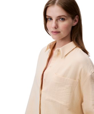 Calvin Klein Jeans Women's Double Gauze Roll-Tab-Sleeve