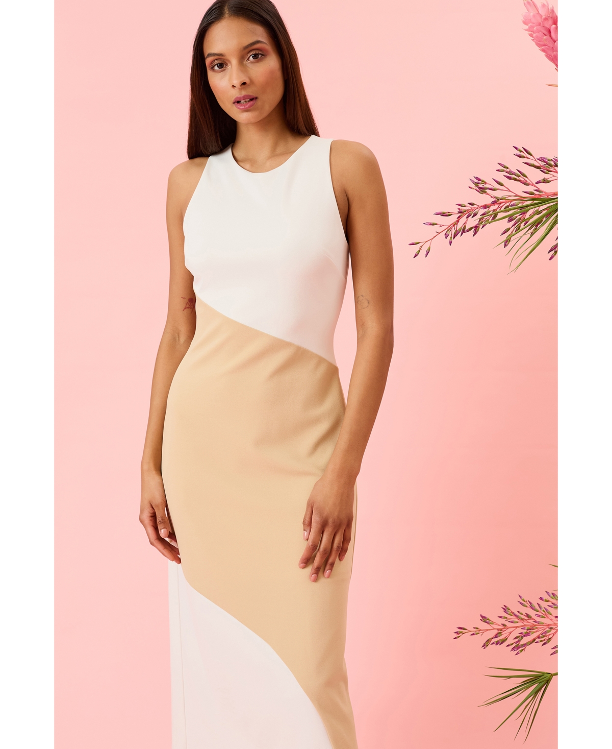 Donna Morgan Colorblock Sleeveless A-line Dress In Ivory,irish Cream