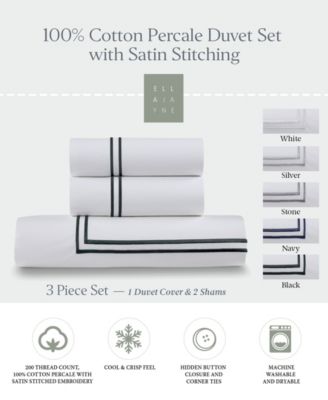 100% Cotton Percale Satin Stitched 3-Pc. Duvet Cover Set, King/California King