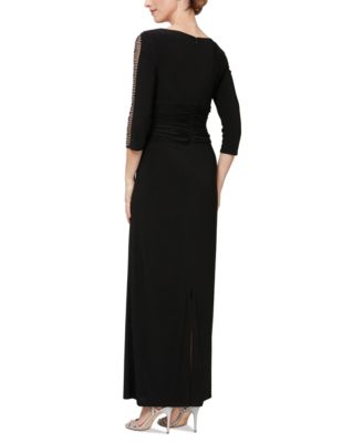 Women's Beaded-Sleeve Ruched-Waist Gown