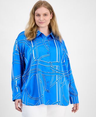 KARL LAGERFELD PARIS - Plus Size Oversize Button-Front Utility Blouse