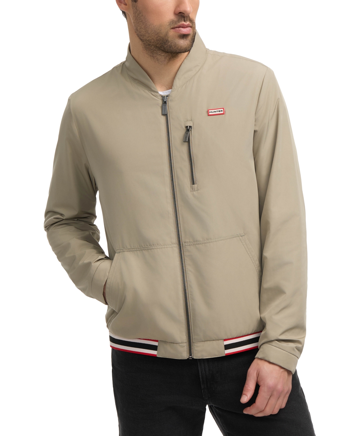 Hunter Men's Moorgate Zip Logo Bomber Jacket In Neutral