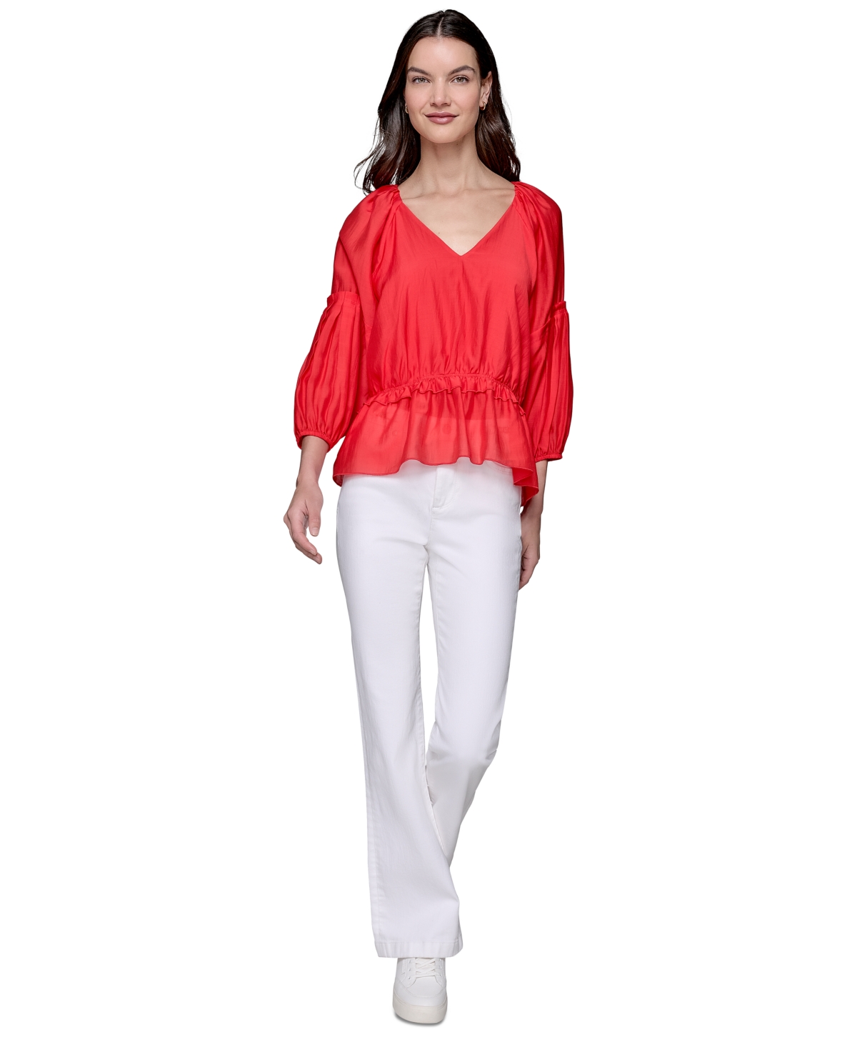 KARL LAGERFELD WOMEN'S TIERED-SLEEVE PEPLUM TOP 