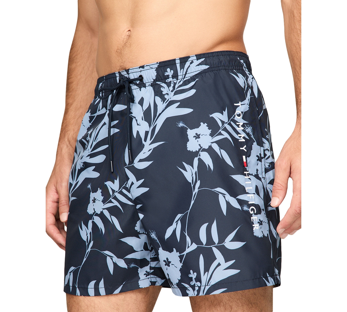 Tommy Hilfiger Men's Ombre Medium Length Drawstring 5" Swim Trunks In Floral Tropic Aop Desert Sky
