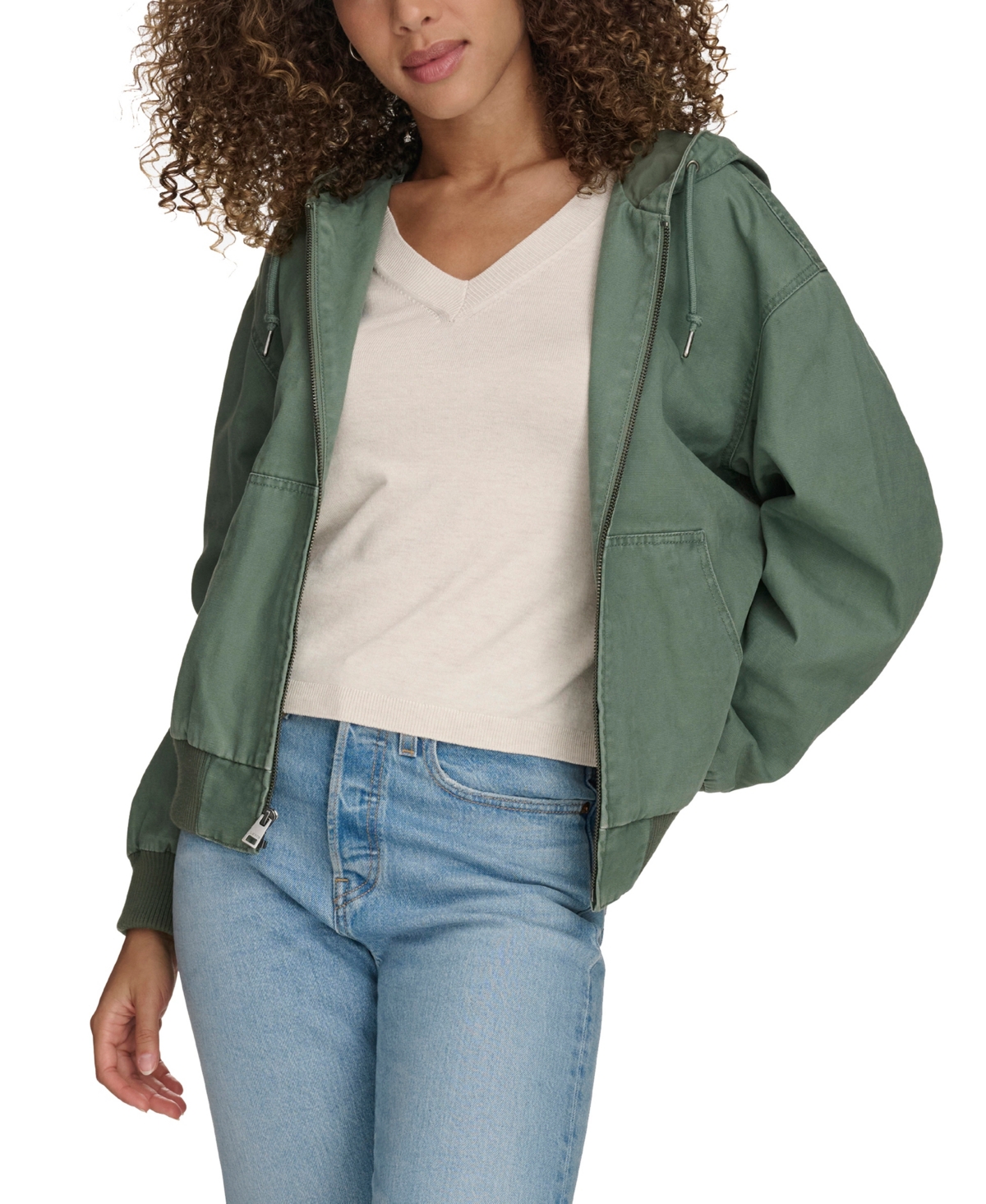Women's Relaxed Hooded Bomber Jacket - Laurel Green