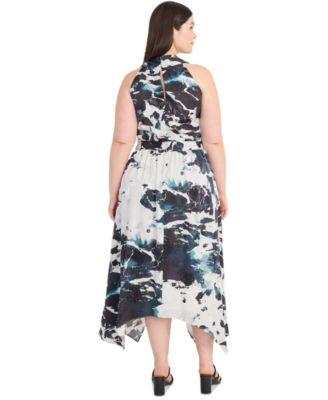 Plus Size Printed Asymmetrical Midi Dress