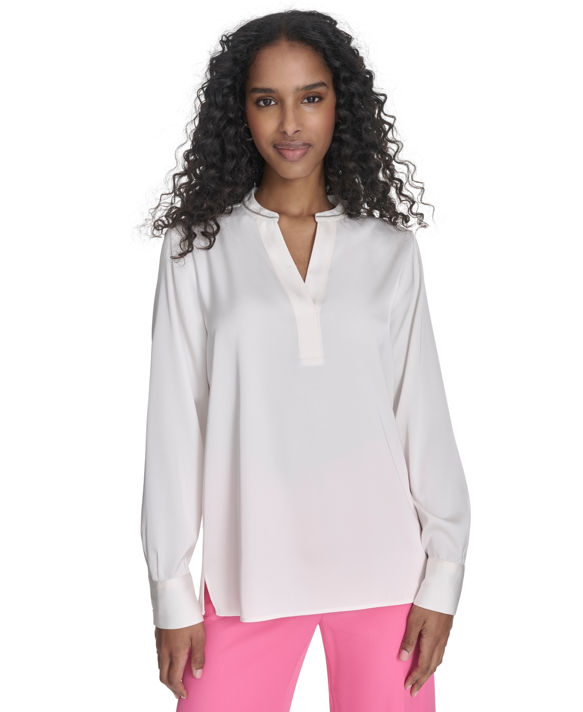 CALVIN KLEIN WOMEN'S SPLIT-NECK LONG-SLEEVE SHIRT 
