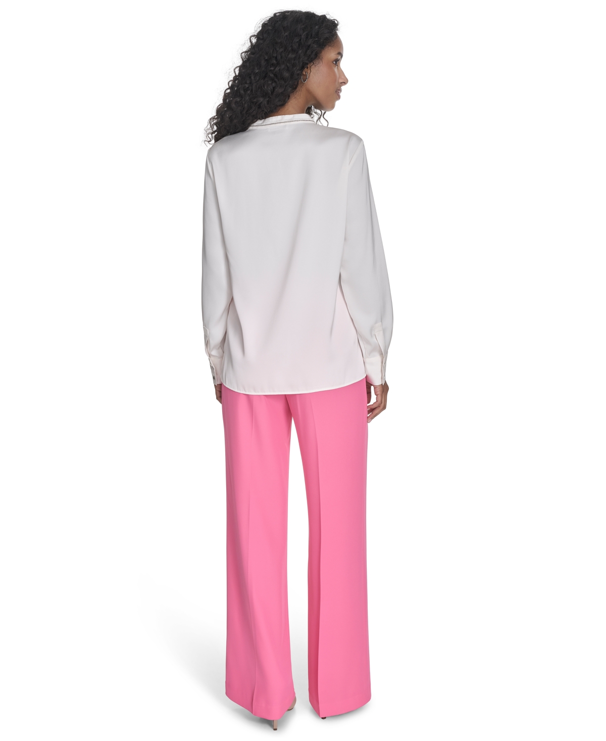Shop Calvin Klein Women's Split-neck Long-sleeve Shirt In Cream