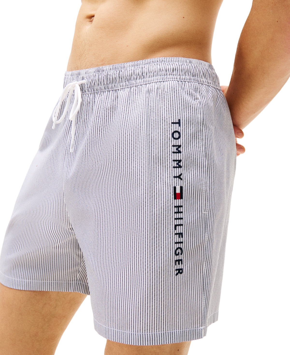 Tommy Hilfiger Men's Striped 5" Swim Trunks In Ithaca White Desert Sky