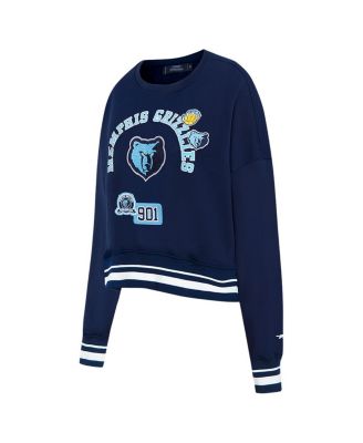 Women's Navy Memphis Grizzlies Area Code Cropped Pullover Sweatshirt