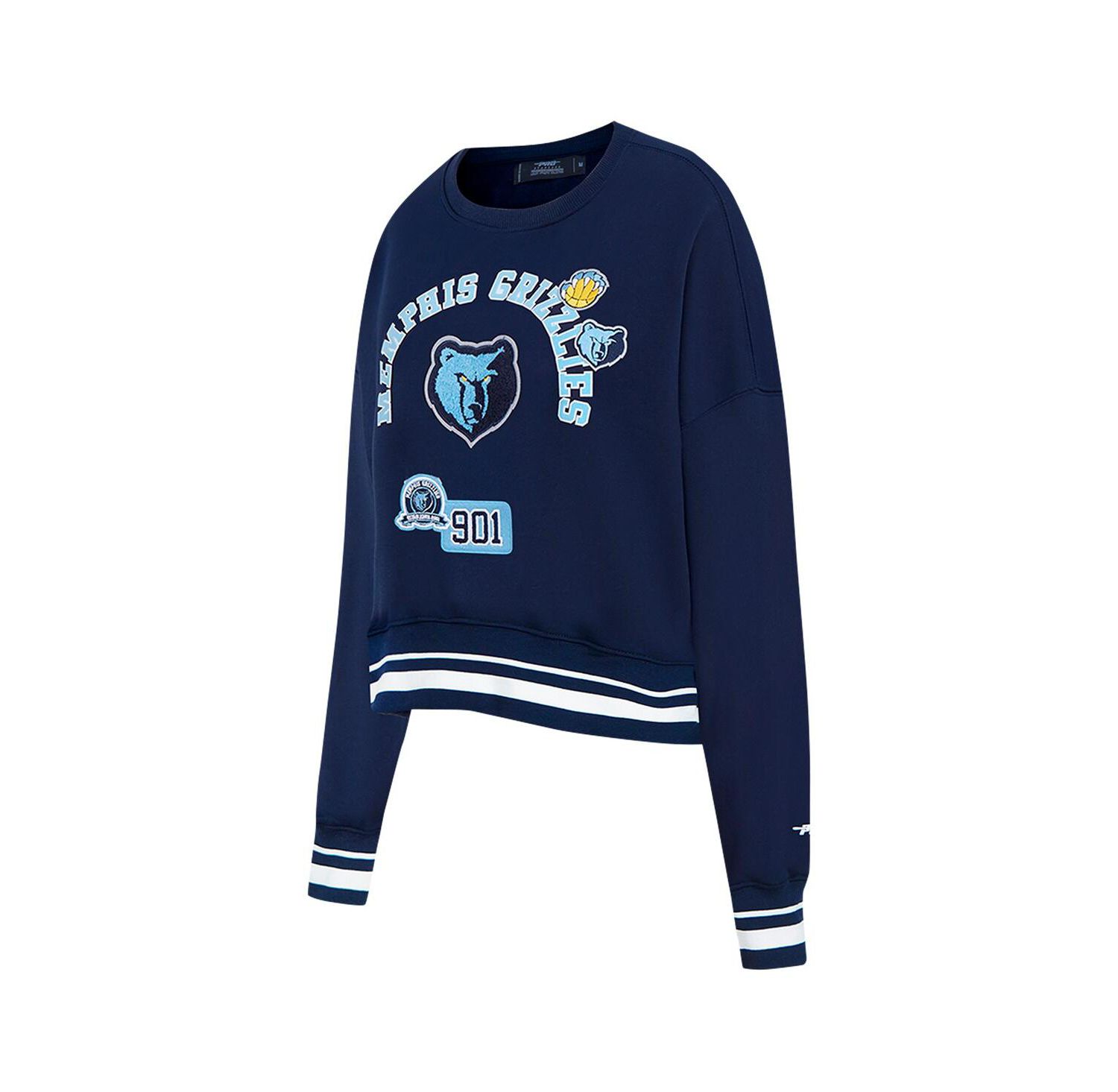 Women's Navy Memphis Grizzlies Area Code Cropped Pullover Sweatshirt