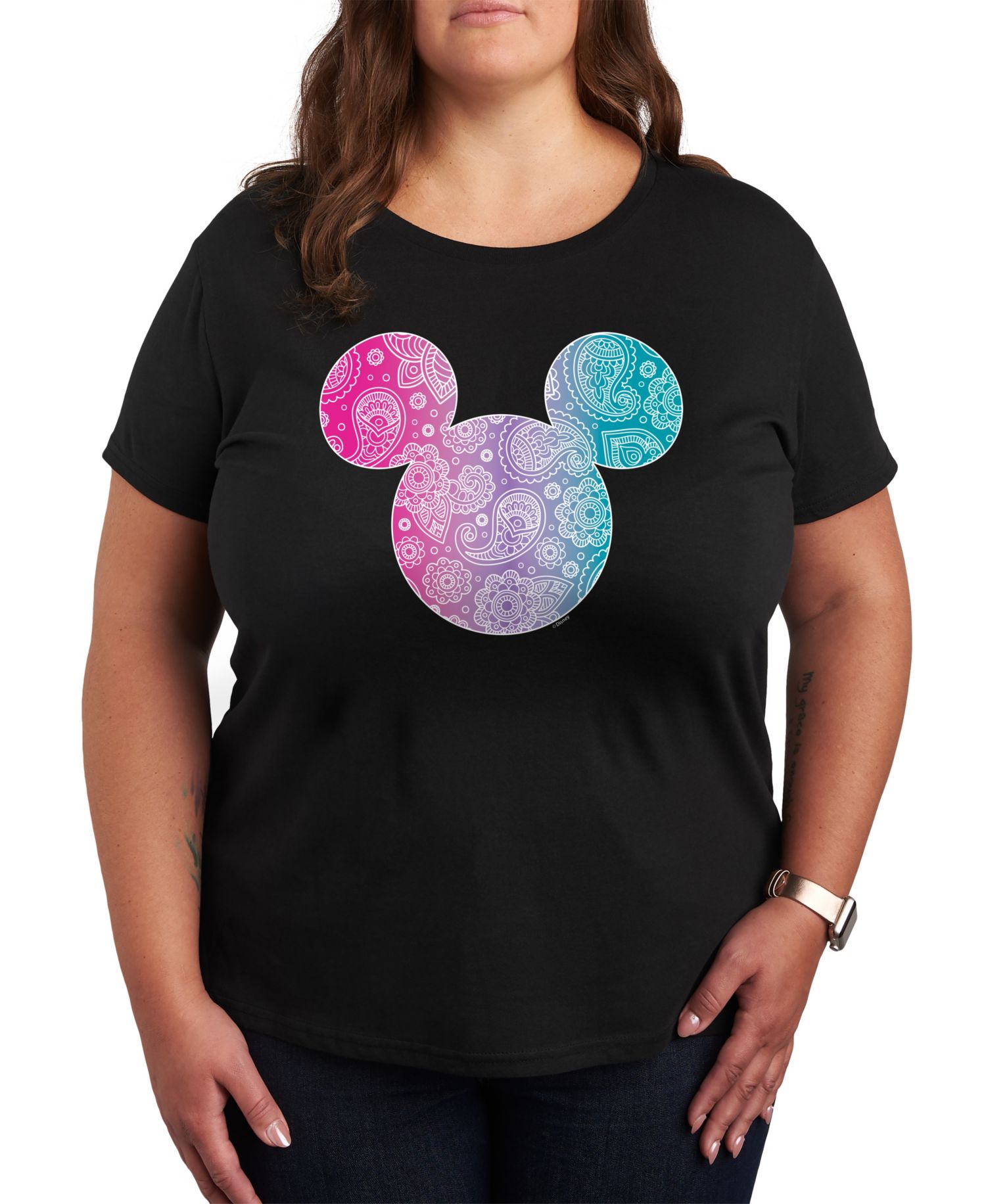 Trendy Plus Size Disney Mickey Head Fill Graphic Crew Neck T-Shirt