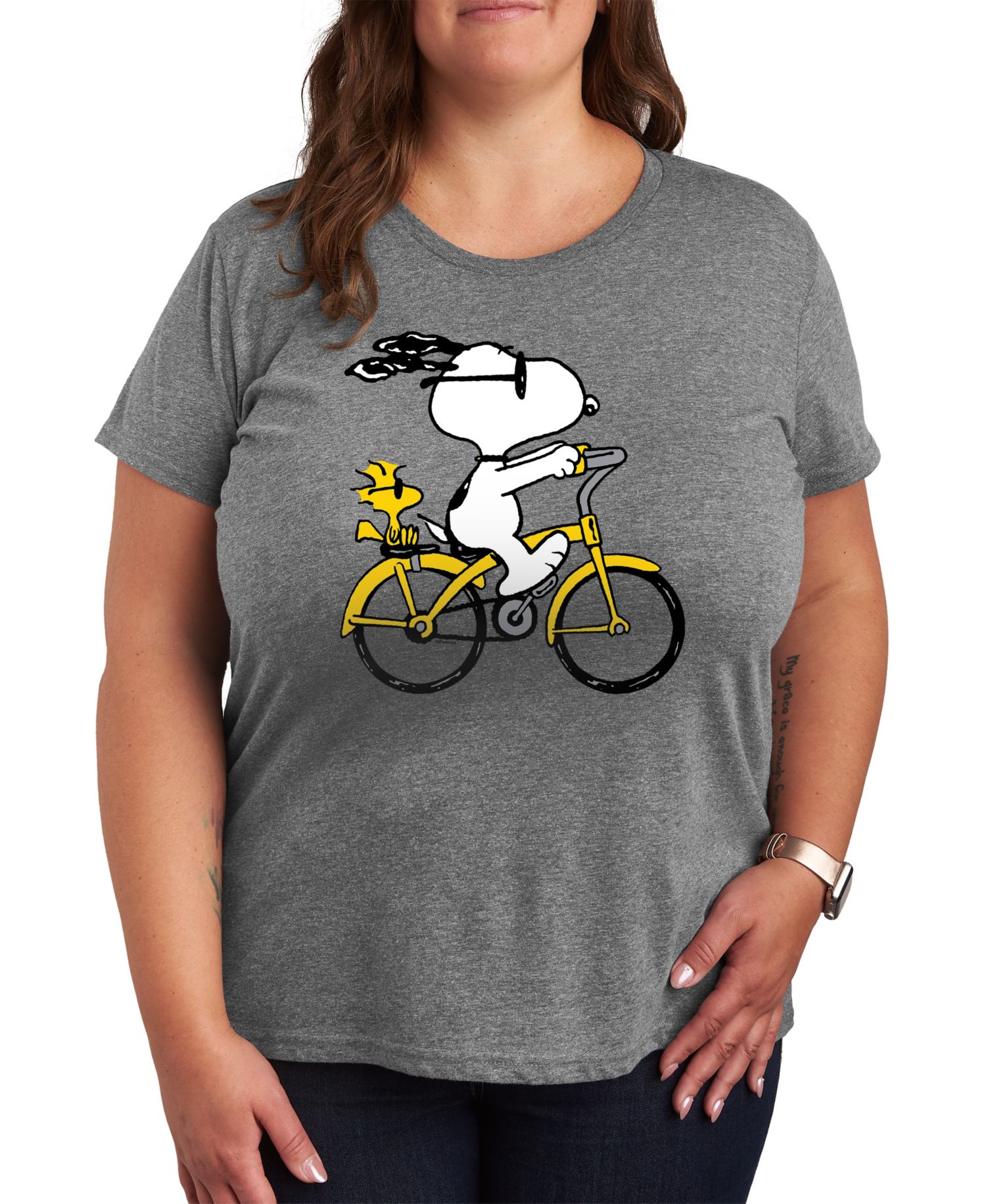 Trendy Plus Size Peanuts Snoopy Bike Ride Graphic Crew Neck T-Shirt