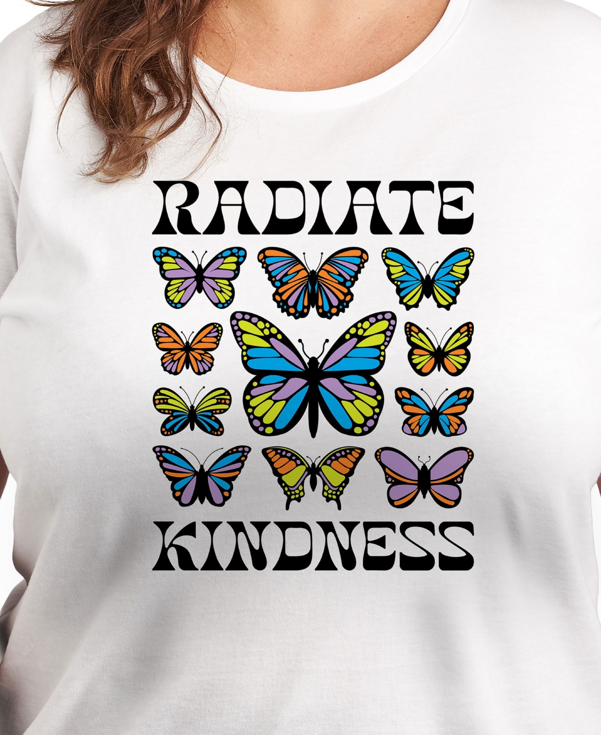 Hybrid Apparel Trendy Plus Size Radiate Kindess Size Graphic Crew Neck T-shirt In White