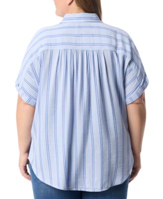Plus Size Cuffed-Sleeve Button-Front Shirt, Exclusively at Macy's